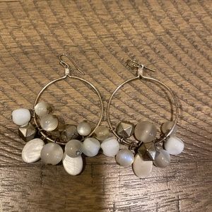 Silver Hoop Earrings with Rock, Glass & Silver beads. Fashion Jewelry